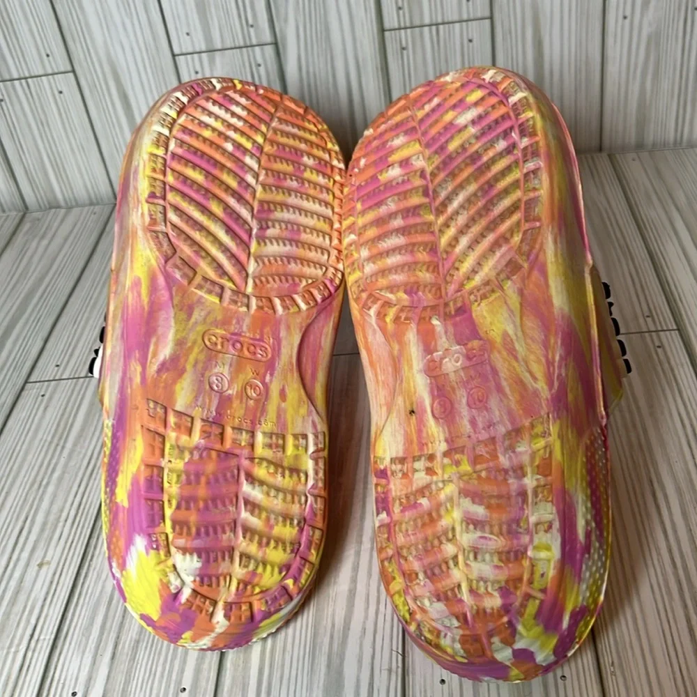 Crocs Women’s Classic Marbled Slides Orange Pink Yellow Sandals Size W 10 M 8 - Picture 6 of 9